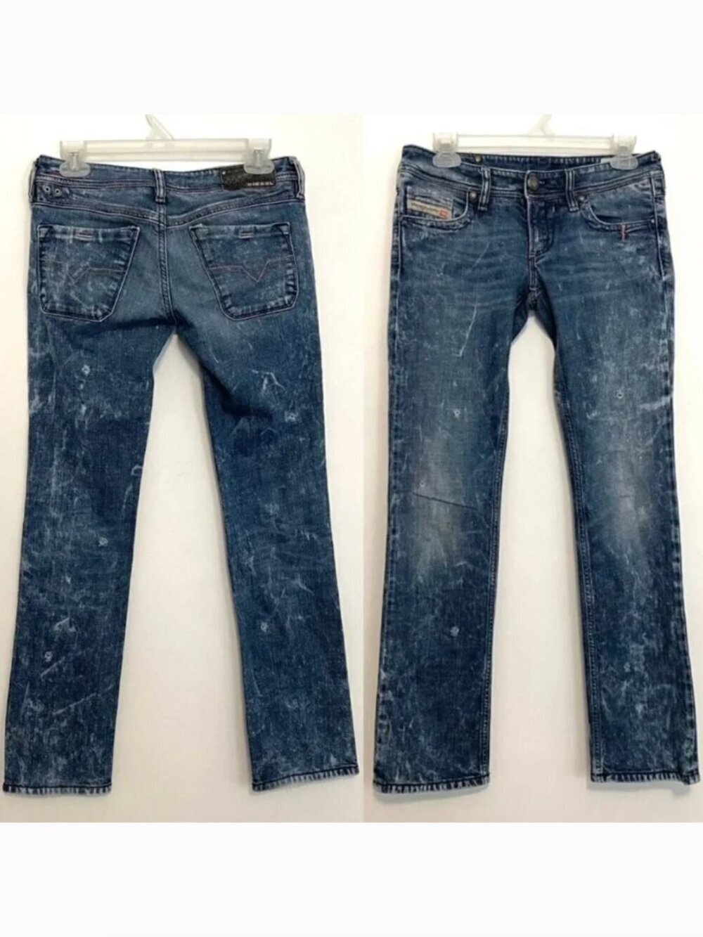 DIESEL Lowky Stretch Jeans Distressed Medium Wash Ripped Y2K Low Rise Straight